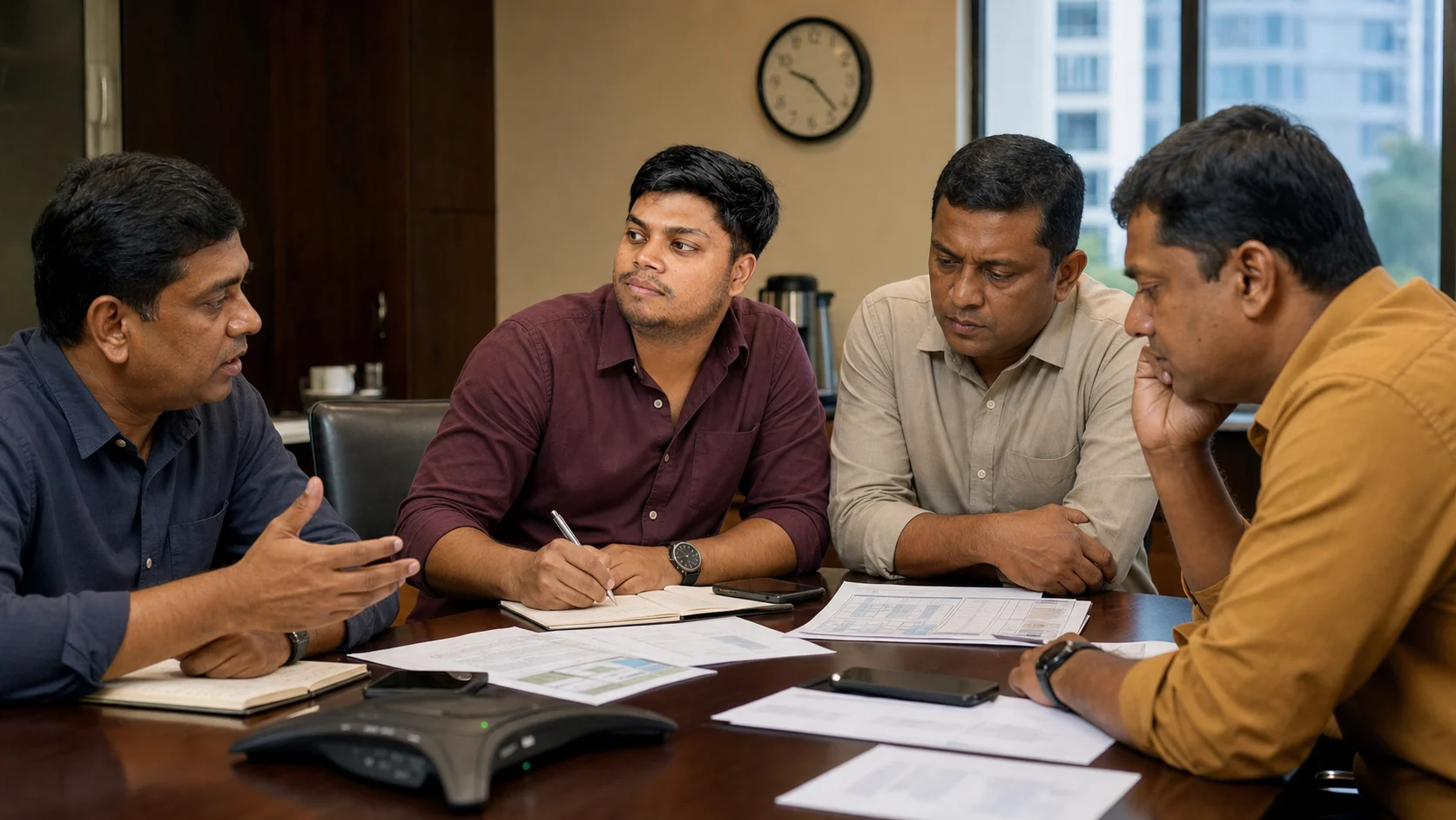 Kayen listening during a contingency planning session with Sri Lankan leaders