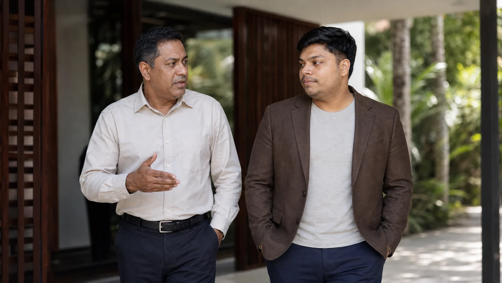 Kayen in a candid walking conversation with a Sri Lankan executive