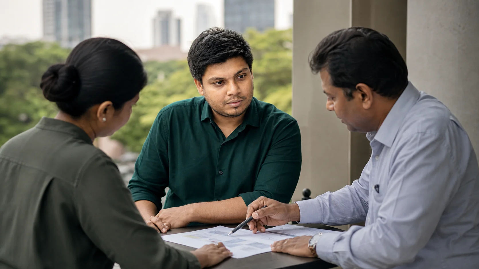 Kayen reviewing an operating plan with a Sri Lankan team